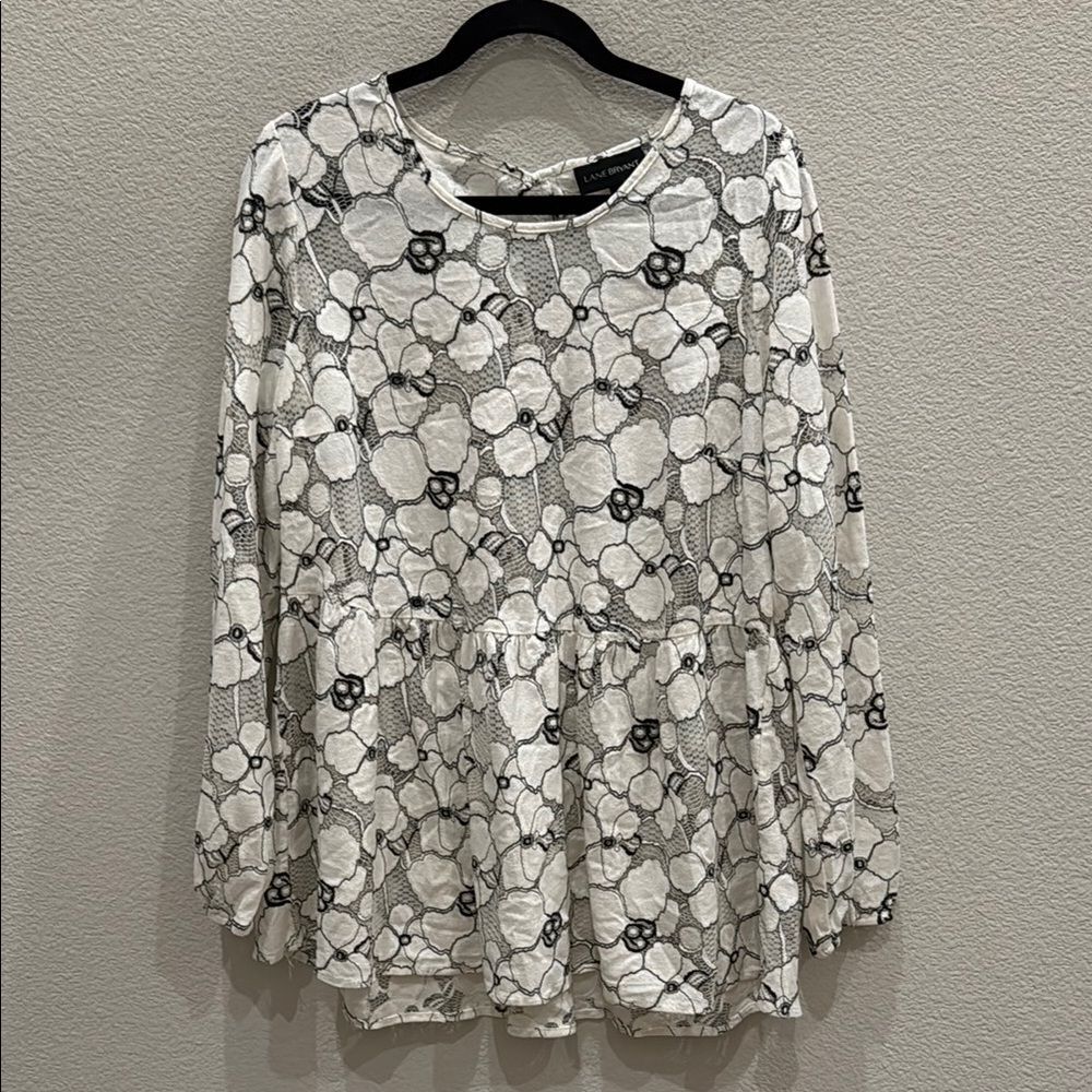 Lane Bryant Lace Top Womens White Floral Semi-sheer Sleeve Layer Peplum Size 18